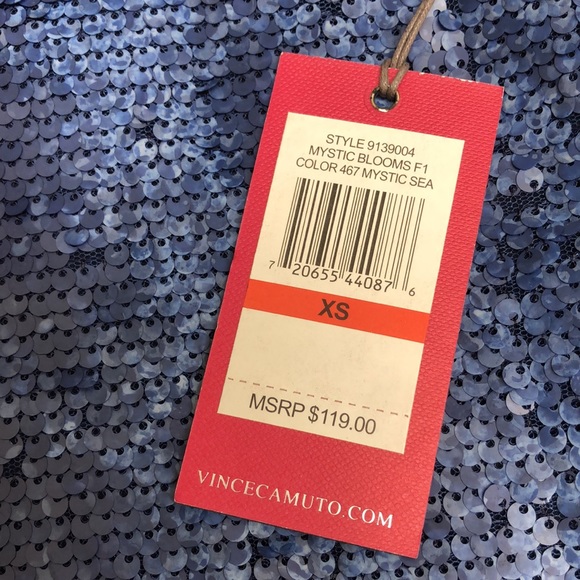 VINCE CAMUTO NWT mystic sea blue all over sequin camisole v-neck tank top, XS - Picture 13 of 14